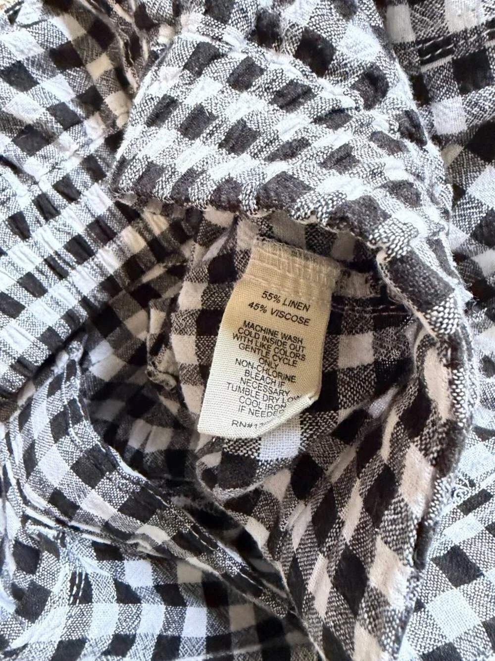 Per Se Black White Gingham Linen Blend Drawstring Shorts Cuffed Pockets M